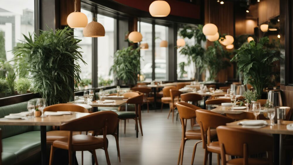 A carefully designed hotel restaurant, illustrating the comfort of the spaces, the quality of the customer experience, and well-managed hotel operations.